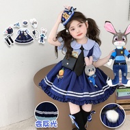 Girls Rabbit Police Officer Princess Dress Summer Children Cartoon Pettiskirt Birthday Dress Lolita 