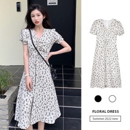 MY STOCK & Amika1 Women's Plus Size French Floral Dress Summer Waist-Controlled Lace-up V-neck Long 