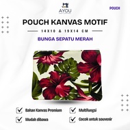 MERAH Canvas Pouch (Red Shoe Flower) Size 14x10 cm & 19x14 cm – Simple, Stylish, & Multipurpose