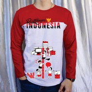 MERAH KATUN 28S COTTON T-SHIRT/ red and white long-sleeved t-shirt August 17th, 80th anniversary, in