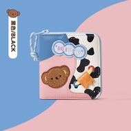 กระเป๋าใส่เหรียญแบบสั้นพกพา Miffy กระเป๋าใส่ธนบัตรแบบมีซิปสำหรับเด็กผู้หญิง กระเป๋าใส่เหรียญแบบมีช่อ