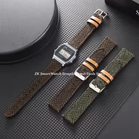 Vintage Nylon Leather Watch Strap 18mm 20mm 22mm Quick Release Watchband for F-91w Bracelet Brown Kn