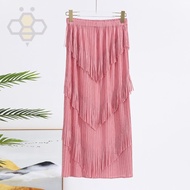 ♂ Aiden001 Average Size V-Shaped Three-Layer Tassel Skirt Womens Retro Solid Color Mid-Length Pleate