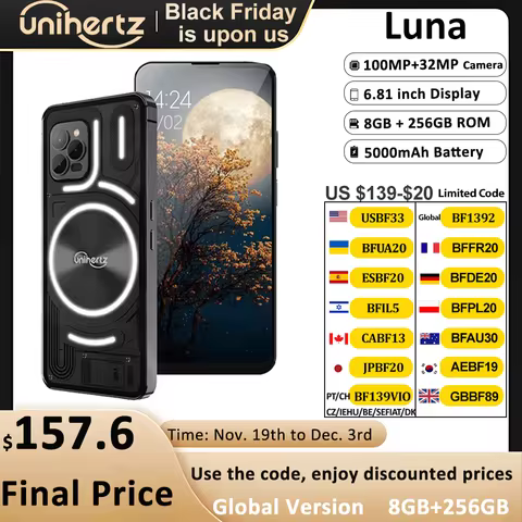 Unihertz Luna Smartphone Rhythm Ambient Light 8GB 256GB 108MP G99 Mobile Phone Night Vision Cellphon