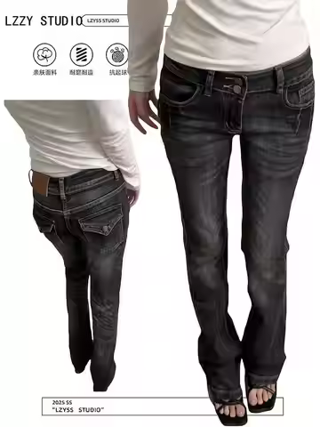 Women's Skinny Denim Pants Kpop Designer 2000s Abi Bell Bottom Low Rise Jeans Abi Long Trousers Japa