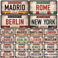 Vintage Berlin Madrid New York Paris Country City Style Plate Metal Sign Plaque Tin Sign Man Cave Ba