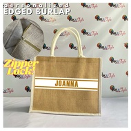 FREE Personalized Edged Jute Abaca Burlap Tote Bag with ZIpper - FREE NAME -LOGO - SOUVENIR Edge Bag