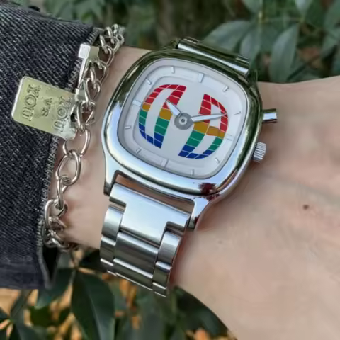 Business AAA Quartz Watch Color Square Y2K Pointer Number Dual Display Steel Personalize Hot Watches