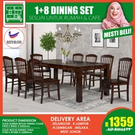 CT102WT CC61122C 1+8 Seater 6.5 Feet Solid Wood Dining Set Kayu High Quality Turkey Fabric Chair