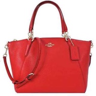 《COACH》馬車LOGO皮革貝殼手提斜背包(小/紅)F36675 IMDN8