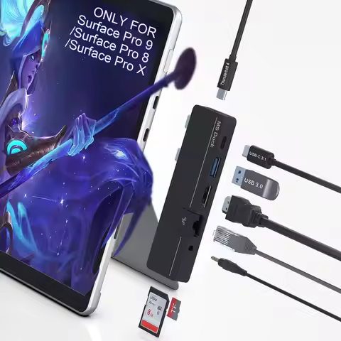 Surface Pro 9 Hub Docking Station 4K HDMI+USB-C Thunderbolt 100M Ethernet+Audio+SD/TF Card Reader,fo