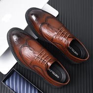 Cartelo Crocodile（CARTELO）Men's Shoes British Style Brogue Leather Shoes Business Groom Wedding Shoes Cowhide Casual Tre