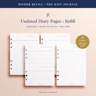 Diary Pages Refills for Ring Binders - Undated Diary Pages Ruled Notes Grid Notes