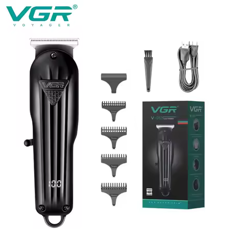 VGR Hair Trimmer Professional Hair Clipper Electric T-Blade Hair Cutting Machine 0mm LED Display Bar
