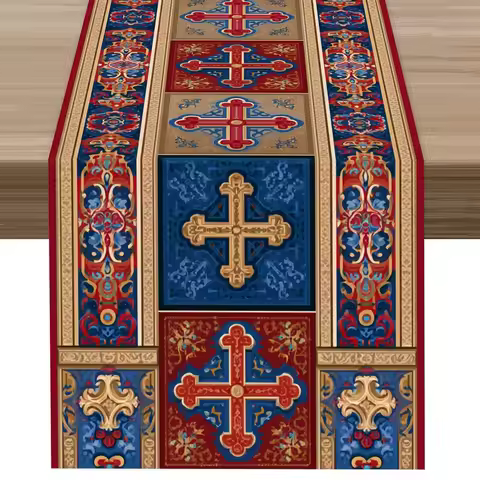1pc Medieval Christian Cross Table Runner Vintage Religious Church Altar Table Decor for Home Dining