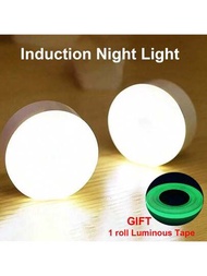 1入組8 LED櫥櫃燈 USB可充電暖白色兩色走廊感應器燈臥室床頭護眼夜燈附送1卷夜燈膠帶禮物