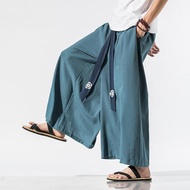 2022 Men Wide Leg Pants Mens Cotton Joggers Retro Loose Trousers Man Chinese Style Linen Pants Male Big Crotch Nepal Robe Pants