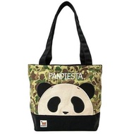 日本 PANDIESTA 軍綠迷彩帆布 熊貓圖案 側咩袋