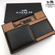 Coach new short wallet men folding wallet with lychee pattern in stock and receipt 74974