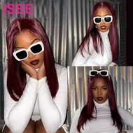 ISEE HAIR Wear Go 99J Burgundy Color Straight Wig Tóc người được nhổ sẵn cắt'sẵn Ren không keo Tóc g