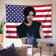 ENHYPEN Heeseung  American Flag Wall Tapestry with Clips Polyester Tapestries Home Decoration