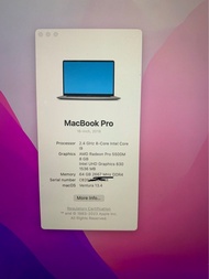 MacBook Pro 16 Retina 2019 i7 2.4GHz , 64GB  ram , 4TB ssd ,16 inch (3072x1920) Retina Screen , Mac OS 13.4