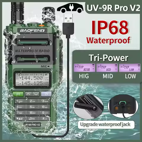 Baofeng UV 9R Pro V2 IP68 Waterproof Walkie Talkie Tri-Power Type-C Charger Dual Band Ham CB Radio T
