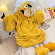 ชุดนอนลายโปเกมอนสำหรับถุงนอนเป็ดตลกน่ารักชุดนอนมีฮู้ดรูปสัตว์สำหรับฤดูหนาวพร้อมรองเท้าเป็ด