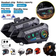 Y10-2X Motorcycle Helmet Bluetooth Headset Dual 300m Intercom Bluetooth 5.3 IPX6 Waterproof Intellig