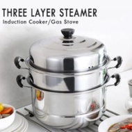 3 Layer Stainless Steamer (28cm) 3 Layer Steamer Siomai Steamer Stainless Steel Cooking Pot Steam