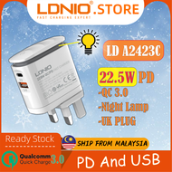 LDNIO Charger A2423C Fast Charger Adapter PD + QC3.0 Type-C Fast Charging Charger 22.5W Power LED La