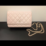 Chanel 稀有櫻花粉 小羊皮鏈條WOC 九成新
