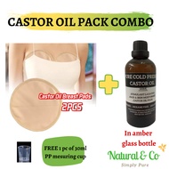 Pure Cold Pressed Castor Oil Pack Combo (100ml  Pure Cold Pressed Castor Oil+ 2 Reusable ORGANIC Cas