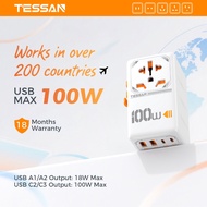 TESSAN 100W GaN Universal Travel Adapter, International Plug Adaptor with 2 USB C+2 USB A for Laptop