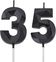2 inch Black 35 & 53 Birthday Candles, 3D Diamond Number 35th & 53th Cake Topper for Men Women Birth