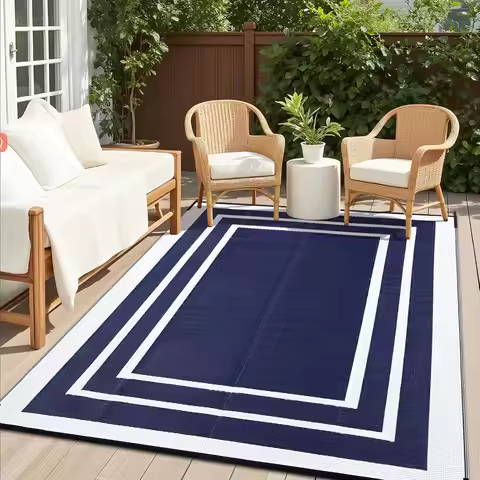 Waterproof Reversible Outdoor Plastic Straw Rug, 6x9 ft RV Mat for Patio Camping Balcony Deck Backya