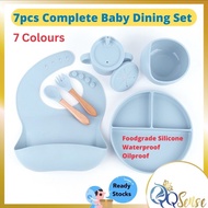 BPA FREE 7 PCS FoodGrade Baby Silicone Dining Set 硅胶宝宝餐具 Set Mangkuk Baby Feeding Set Baby Bib Sudu Baby Set