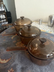康寧單柄煲三件裝Corning Visions Amber Glass Saucepan 3-Set