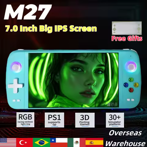 M27 Handheld Game Console 7-Inch IPS Screen Linux Emuelec Joystick Retro Video Game Console Player P