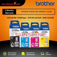 Brother Original Genuine Dye Ink BTD100 Refill Ink Bottles For T230 T430W T530DW T730DW T930DW