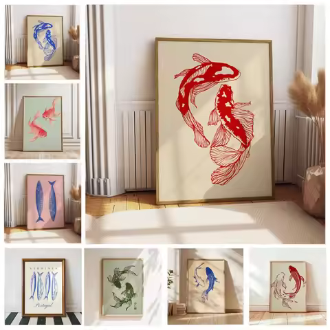 Japanese Red Koi Fish Canvas Prints Poster Modern Minimalism Aesthetic Art Prints Bedroom Kitchen Ho