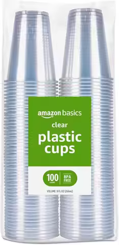Disposable Clear Plastic Cups 9oz for Parties, 100 Pack