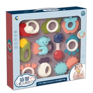 Baby Rattle 10-Piece Set Hand Rattle Gift Box Set Full Month Soothing Newborn Baby Toys Chewable Tee