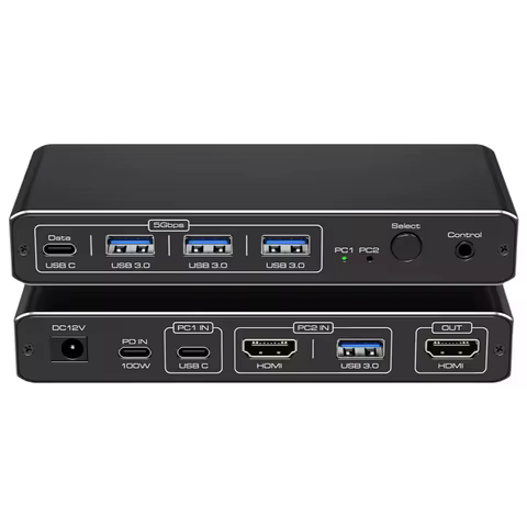 Navceker 2K 120Hz Thunderbolt USB C HDMI KVM Switch 100W PD Charge Type C USB KVM Switcher for PC De