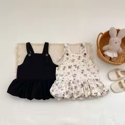 9M-4T Girls Dress Korean Style Floral Clothes Sweet Kids Girls Suspender Dresses Infant Ruffle Buddy