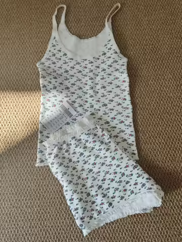 Floral Lace Trim Waffle Vest Shorts Pajama Set Spring Slim Camis +Elastic Straight Short Pant Sweet 