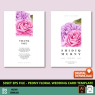 50-Set EPS Peony Floral Wedding Card Template Design Files | Editable Adobe Illustrator Digital File