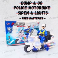 [FREE BATTERIES] Policeman Motorcycle Toy with Siren Sound & Lights – Bump & Go Action Motor Polis M
