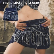 Merge Official - Fuzzy Mini Denim Skirt (พร้อมส่ง)