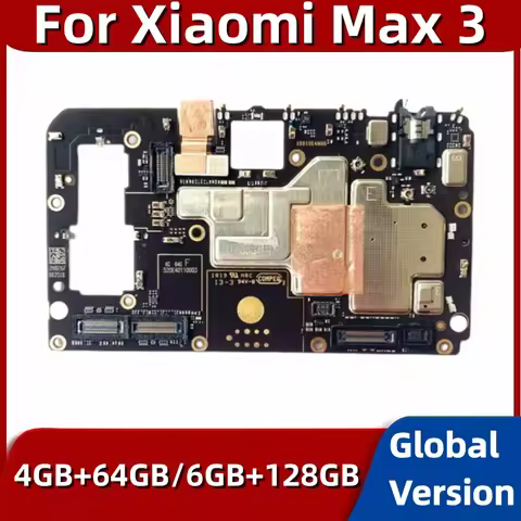 Motherboard for Xiaomi Mi Max 3, 100% Original Main PCB Module, Global Version, 64GB, 128GB ROM, wit